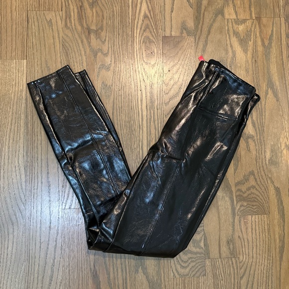 SPANX Black High-Waisted Faux patent Leather Pants - Picture 2 of 8